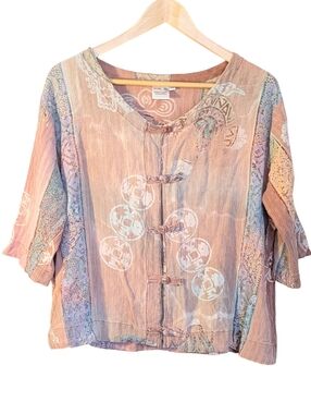 Mission Canyon Bohemian Tie-Dye Button-Front Women’s Top One Size Rayon Hippie